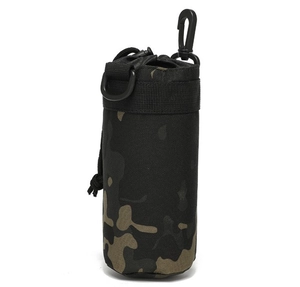 Tactical camouflage water bottle pouch with nylon fabric and drawstring closure