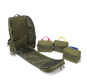 Tactical backpack interior with modular pouches and high-density nylon storage compartments