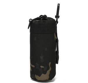Tactical camouflage water bottle pouch with drawstring and durable D-ring clip attachment