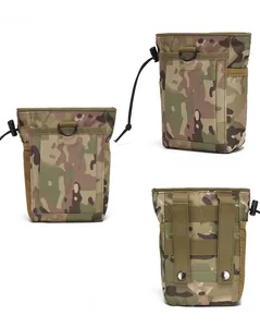 Three-view detail of a MultiCam tactical MOLLE waist pouch with drawstring and side mesh pocket
