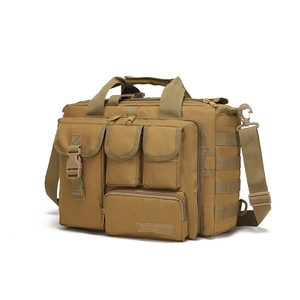 Tactical laptop messenger bag in khaki oxford cloth with MOLLE system and shoulder strap