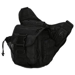 Tactical black nylon shoulder bag with MOLLE system and adjustable strap for outdoor sports