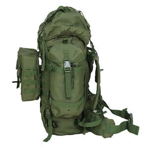 80L tactical army backpack in military green with Molle system and modular side pockets