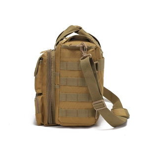 Tactical camouflage laptop bag in khaki oxford cloth with MOLLE system and shoulder strap