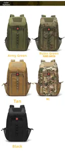 Tactical medical backpack color options in olive green tan camo and classic black fabric