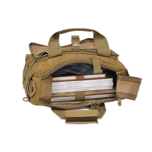 Tactical Oxford laptop bag in khaki with large main compartment and Molle webbing system