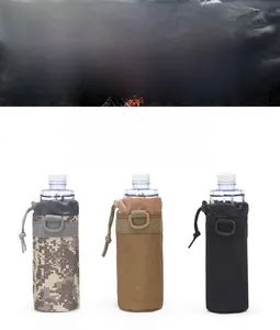 Tactical water bottle pouch with ACU camo, tan, and black nylon tear-resistant fabric