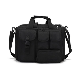 Waterproof tactical black messenger bag with multiple pockets and durable nylon fabric