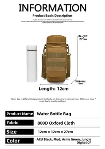 Tactical water bottle bag made of 800D Oxford fabric with Molle system and strap