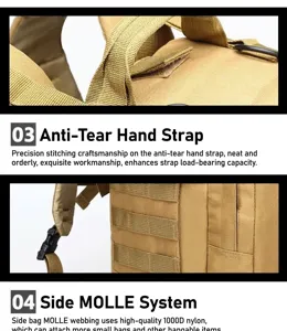 Details des 1000D Nylon Taktik-Rucksacks mit verstärktem Griff und MOLLE-Gurtbandsystem