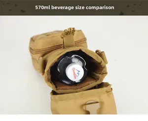 Tactical accessory pouch in tan nylon showing internal capacity for a 570ml water bottle