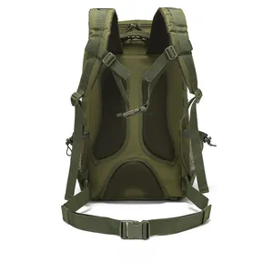 Tactical backpack back view showing ergonomic breathable mesh padding and adjustable straps