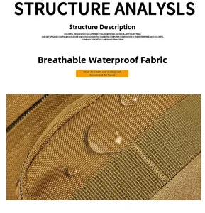 Detail of durable khaki nylon fabric showing water-resistant coating with water droplets