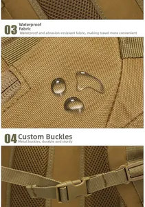 Detail of waterproof tactical backpack fabric with water droplets and durable buckle system