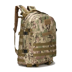 Detail view of the durable 3D tactical backpack featuring multicam pattern and MOLLE system