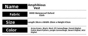 Detailed size and 800D waterproof fabric specifications for tactical amphibious vest
