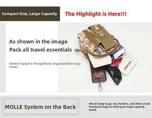 Tactical camo waist pouch detail showing large capacity for phone and MOLLE system straps