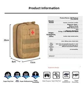 Detailed size specifications of 800D waterproof nylon tactical first aid medical pouch