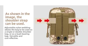 Rear view of tactical camo pouch showing MOLLE straps and snap buttons for belt attachment