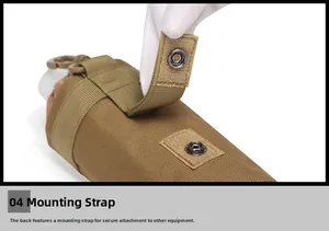 Close-up of tactical nylon bottle pouch with MOLLE webbing and snap button straps