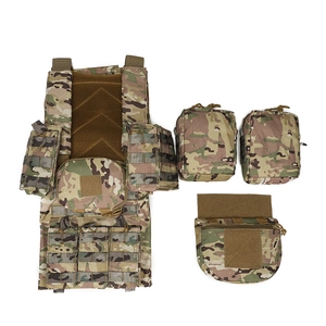 Multicam modular tactical vest with MOLLE system and multiple pouches for outdoor gear
