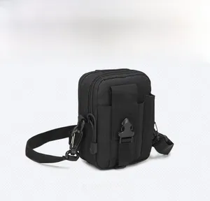 Detail view of black tactical belt pouch with dual zippers and durable nylon texture