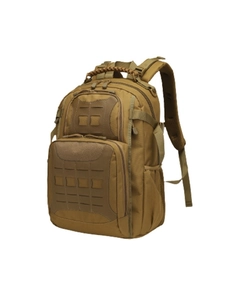 Tactical khaki backpack with laser-cut Molle system for outdoor hiking and trekking
