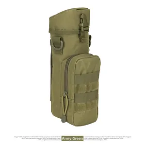 Detail of Army Green tactical water bottle pouch with MOLE system and front zipper pocket