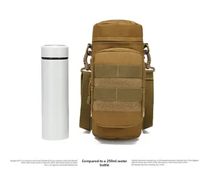 Tactical water bottle pouch in coyote brown with MOLLE system and 250ML size reference