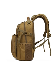 Tactical khaki backpack with MOLLE system and paracord handle for outdoor hiking
