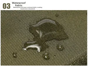 Detail showing waterproof droplets on high-density olive green tactical fabric