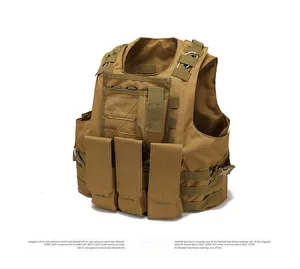 Coyote brown tactical vest showing 45-degree angle with MOLLE webbing system