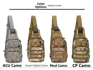 Tactical sling bag detail showing ACU, desert, python mud, and CP camouflage pattern options