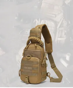 Tactical chest bag detail featuring MOLLE webbing, velcro area and paracord handle