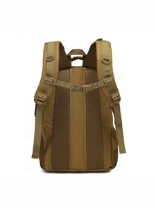 Tactical hiking backpack in khaki with breathable mesh back and adjustable chest straps