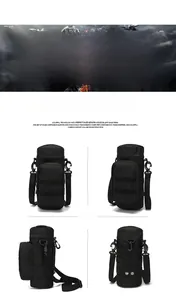 Tactical water bottle pouch with MOLLE system and adjustable shoulder strap in black nylon