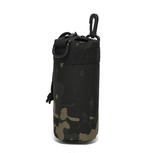 Tactical camouflage water bottle pouch with drawstring and durable swivel hook for hiking