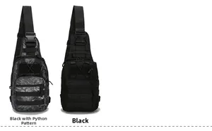 Comparison of black python camo and solid black tactical chest bags with MOLLE system