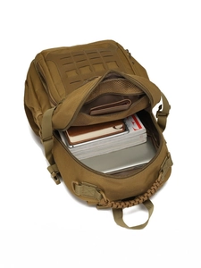 Tactical hiking backpack in khaki with MOLLE system and internal laptop compartment