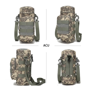 Detail view of the ACU digital camouflage tactical water bottle pouch with MOLLE straps