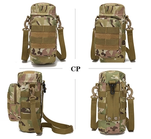 Detail view of Multicam tactical water bottle bag with Molle system and strap