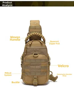 Tactical chest bag features showing paracord handle, MOLLE system, and velcro panel