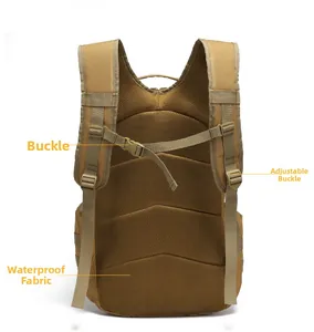 Tactical backpack detail showing breathable honeycomb mesh back and adjustable buckles