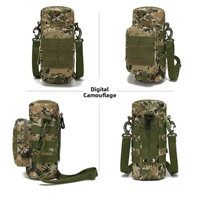 Macro view of Jungle Digital camo tactical water bottle bag with MOLLE webbing detail