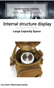 Detail of tactical water bottle bag showing internal space with a 500ml stainless bottle