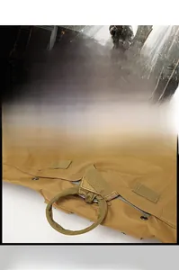 Detail of military tactical vest featuring quick-release system with 8-core steel cable