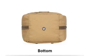 Tactical medical pouch base view featuring metal drainage hole and durable zippers