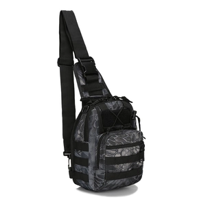 Tactical sling chest bag in black python camo with MOLLE webbing for outdoor sports