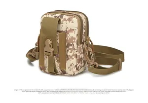 Detail of desert digital camo tactical pouch featuring dual zippers and adjustable strap
