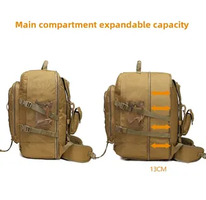 Detail view showing tactical backpack expandable main compartment with 13cm extension